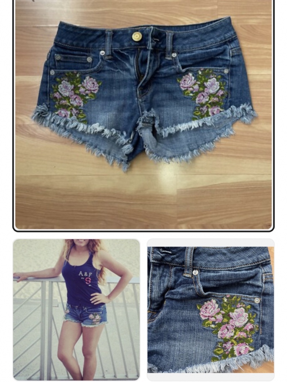 American Eagle embroidered Jean shorts size 00